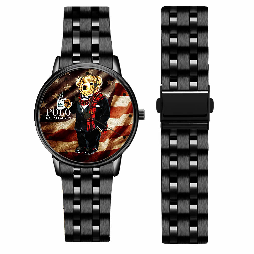 Polo Bear Vtg American Flag Ralph Coffe Sport Metal Watch AS87